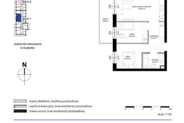 Rzut - Mieszkanie na sprzedaż 3 pokoje o powierzchni 44,27 m² - numer M14 w Kwarcowe Wzgórze