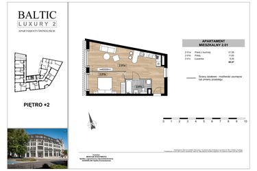 Rzut - Mieszkanie na sprzedaż 2 pokoje o powierzchni 48,47 m² - numer 2.01 w Baltic Luxury 2