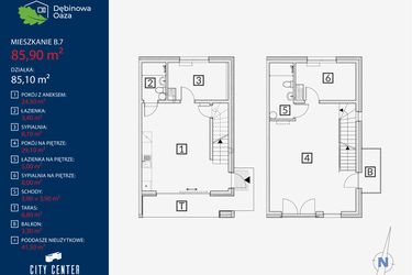 Rzut - Mieszkanie na sprzedaż 4 pokoje o powierzchni 85,9 m² - numer B7 w Dębinowa Oaza