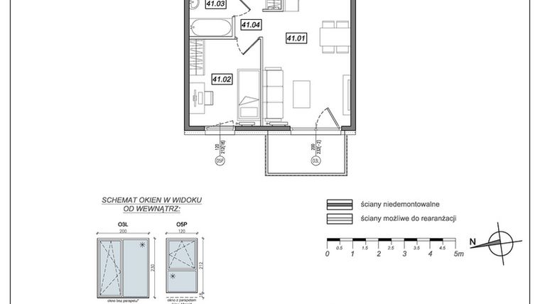 Rzut - Mieszkanie na sprzedaż 2 pokoje o powierzchni 36,21 m² - numer 6.A.41 w Urzeka bud. 6 i 7