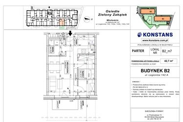 Rzut - Mieszkanie na sprzedaż 2 pokoje o powierzchni 42,7 m² - numer B2.7 w Osiedle Zielony Zakątek- etap II