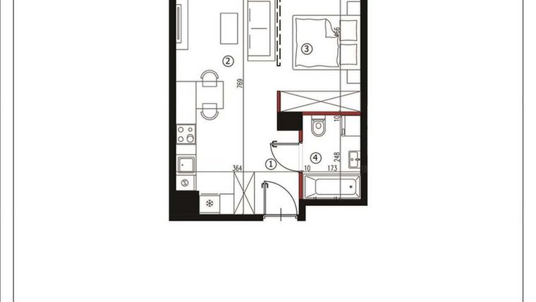 Rzut - Mieszkanie na sprzedaż 1 pokój o powierzchni 39,56 m² - numer 44 w Andersa 3
