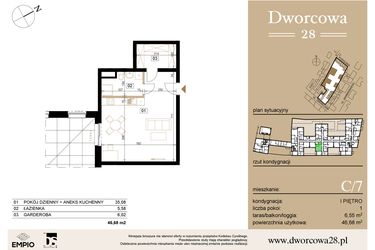 Rzut - Mieszkanie na sprzedaż 1 pokój o powierzchni 47,76 m² - numer C7 w Dworcowa 28