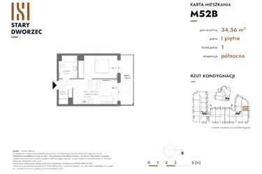 Rzut - Mieszkanie na sprzedaż 1 pokój o powierzchni 34,56 m² - numer M 52B w Stary Dworzec