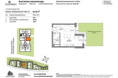 Rzut - Mieszkanie na sprzedaż 1 pokój o powierzchni 34,16 m² - numer C.1 w Och!Widzew