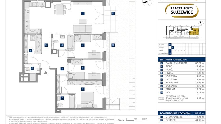 Rzut - Mieszkanie na sprzedaż 4 pokoje o powierzchni 108,65 m² - numer A.18 w Apartamenty Służewiec