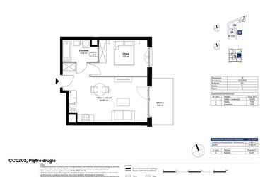 Rzut - Mieszkanie na sprzedaż 2 pokoje o powierzchni 40,78 m² - numer CC0202 w NU3 Warszawa Wola