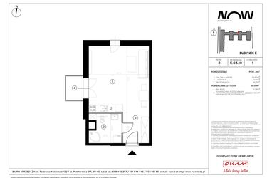 Rzut - Mieszkanie na sprzedaż 1 pokój o powierzchni 35,08 m² - numer E.03.10 w NOW