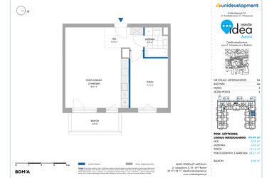 Rzut - Mieszkanie na sprzedaż 2 pokoje o powierzchni 49,52 m² - numer 4A/84 w Osiedle Idea Aurora