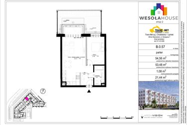Rzut - Mieszkanie na sprzedaż 2 pokoje o powierzchni 53,48 m² - numer B.0.57 w Wesoła House Etap II