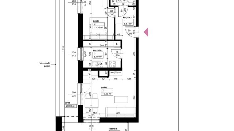 Rzut - Mieszkanie na sprzedaż 2 pokoje o powierzchni 53,39 m² - numer D1/1/5/23 w Malta Wołkowyska etap III