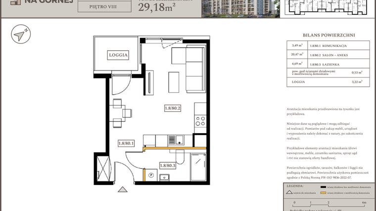 Rzut - Mieszkanie na sprzedaż 1 pokój o powierzchni 28,65 m² - numer M80 w Osiedle Na Górnej etap V