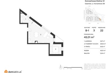 Rzut - Mieszkanie na sprzedaż 2 pokoje o powierzchni 43,01 m² - numer 22 w Koncertowa Dolina