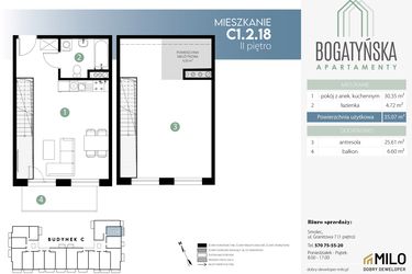 Rzut - Mieszkanie na sprzedaż 2 pokoje o powierzchni 65,18 m² - numer C1.2.18 w Bogatyńska Apartamenty etap 3