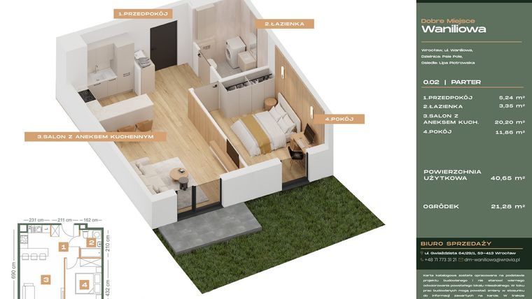Rzut - Mieszkanie na sprzedaż 2 pokoje o powierzchni 40,65 m² - numer L.0-2 w Dobre Miejsce Waniliowa