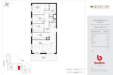 Rzut - Mieszkanie na sprzedaż 4 pokoje o powierzchni 76,34 m² - numer 4A.48 w Urzecze