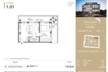 Rzut - Mieszkanie na sprzedaż 2 pokoje o powierzchni 41,4 m² - numer 1.1 w Splendit Świnoujście