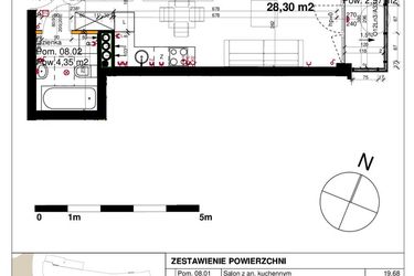 Rzut - Mieszkanie na sprzedaż 1 pokój o powierzchni 28,3 m² - numer M08 w Srebrzyńska Park IV
