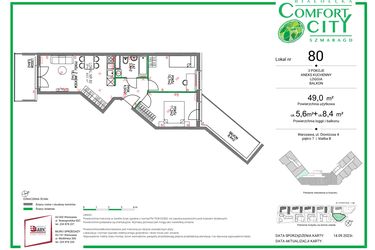 Rzut - Mieszkanie na sprzedaż 3 pokoje o powierzchni 49 m² - numer 80 w Comfort City Szmaragd