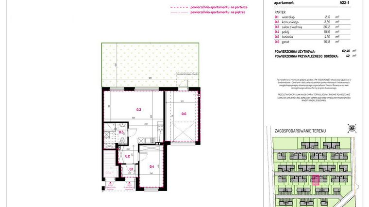 Rzut - Mieszkanie na sprzedaż 2 pokoje o powierzchni 62,4 m² - numer A22-1 w Aleja Kwitnącej Wiśni