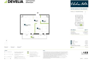 Rzut - Mieszkanie na sprzedaż 2 pokoje o powierzchni 46,53 m² - numer AA0111 w Vilda Arte