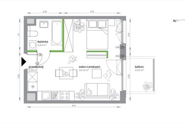 Rzut - Mieszkanie na sprzedaż 1 pokój o powierzchni 31,63 m² - numer 2/A/3/3 w Sochaczewska Vita