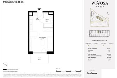 Rzut - Mieszkanie na sprzedaż 1 pokój o powierzchni 28,19 m² - numer B1.34 w Witosa Park