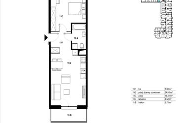 Rzut - Mieszkanie na sprzedaż 2 pokoje o powierzchni 49,03 m² - numer C3.19 w Osiedle Mozaika