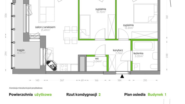 Rzut - Mieszkanie na sprzedaż 3 pokoje o powierzchni 59,45 m² - numer SV/40 w Sikorskiego Vita