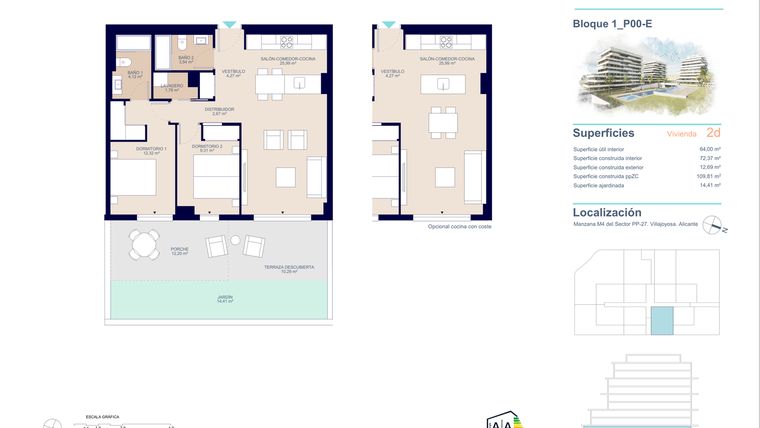 Rzut - Mieszkanie na sprzedaż 2 pokoje o powierzchni 85,57 m² - numer 0-00-E w Apartamenty w La Vila Joiosa - 84746678