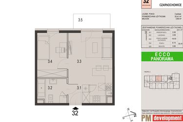 Rzut - Mieszkanie na sprzedaż 2 pokoje o powierzchni 33,41 m² - numer 32C w Ecco Panorama etap II budynki C, D
