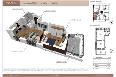 Rzut - Mieszkanie na sprzedaż 2 pokoje o powierzchni 43,31 m² - numer M20 w Przy Parku etap II