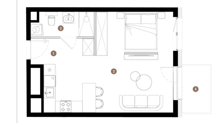 Rzut - Mieszkanie na sprzedaż 1 pokój o powierzchni 37,05 m² - numer C3.00.09 w Apartamenty Reytana