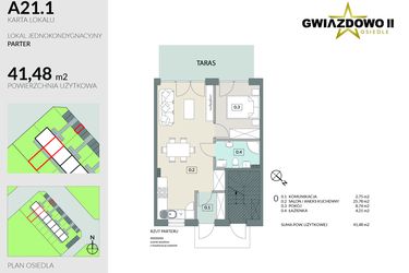 Rzut - Mieszkanie na sprzedaż 2 pokoje o powierzchni 41,48 m² - numer A21.1 w Gwiazdowo II