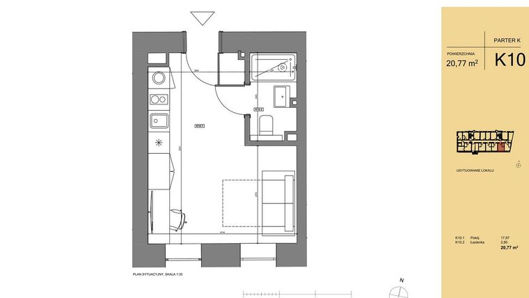 Rzut - Mieszkanie na sprzedaż 1 pokój o powierzchni 21,07 m² - numer K10 w Rezydencja San Petrus