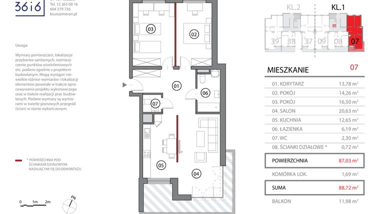 Rzut - Mieszkanie na sprzedaż 3 pokoje o powierzchni 84,69 m² - numer 07 w Osiedle 36 i 6