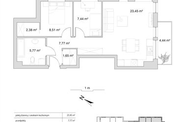 Rzut - Mieszkanie na sprzedaż 3 pokoje o powierzchni 56,97 m² - numer 8.9 w Vela Park