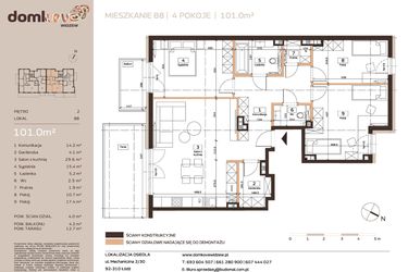 Rzut - Mieszkanie na sprzedaż 4 pokoje o powierzchni 101 m² - numer B8 w Domkove Widzew