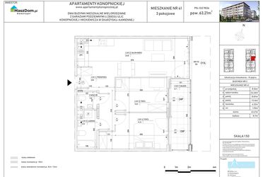 Rzut - Mieszkanie na sprzedaż 3 pokoje o powierzchni 63,21 m² - numer M-41 w Apartamenty Konopnickiej