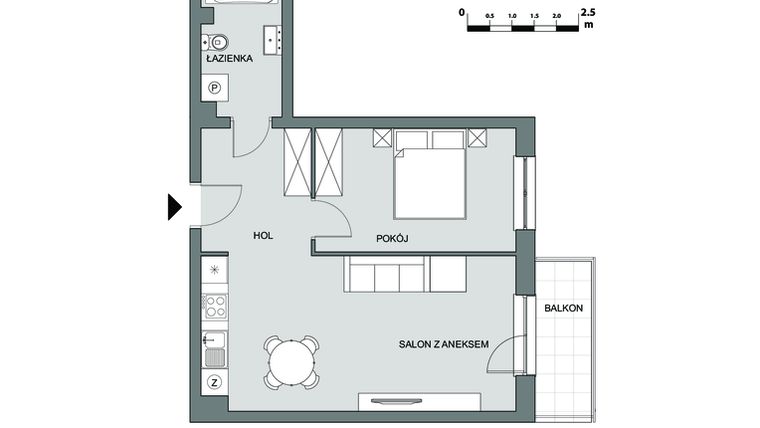 Rzut - Mieszkanie na sprzedaż 2 pokoje o powierzchni 47,24 m² - numer C1.2 w Osiedle Aleksandria II
