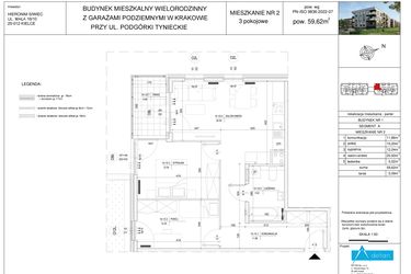 Rzut - Mieszkanie na sprzedaż 3 pokoje o powierzchni 59,62 m² - numer A2 w Podgórki Tynieckie