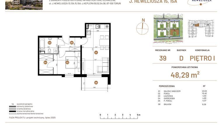 Rzut - Mieszkanie na sprzedaż 2 pokoje o powierzchni 48,29 m² - numer JAR-IV-D-LM-M39 w Osiedle JAR Heweliusza etap IV