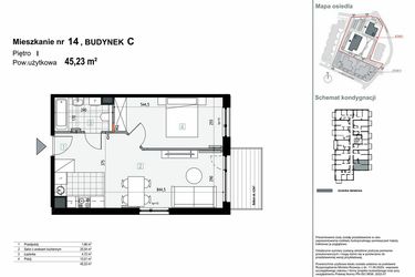 Rzut - Mieszkanie na sprzedaż 2 pokoje o powierzchni 45,23 m² - numer C.M14 w Apartamenty Kopernika