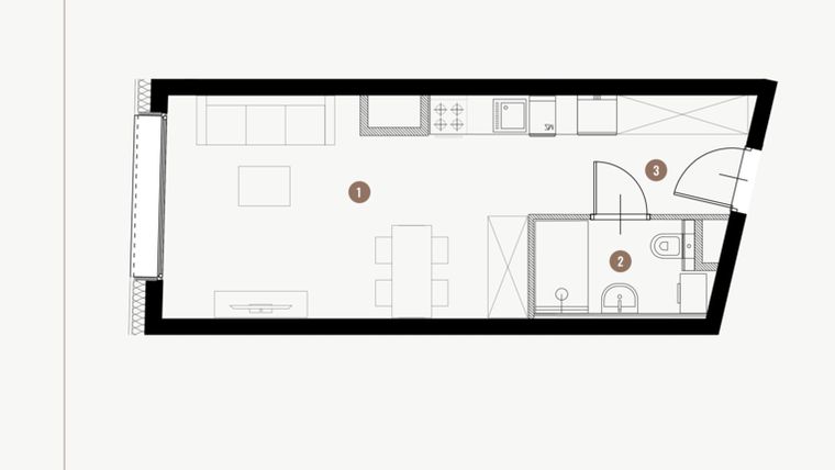 Rzut - Mieszkanie na sprzedaż 1 pokój o powierzchni 27,62 m² - numer I.2.2 w Tuwima Apartments