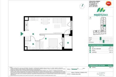 Rzut - Mieszkanie na sprzedaż 2 pokoje o powierzchni 42,62 m² - numer 26 w Osiedle Międzyleska - etap III