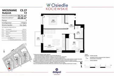 Rzut - Mieszkanie na sprzedaż 3 pokoje o powierzchni 49,08 m² - numer C3.27 w Osiedle Kociewskie etap III