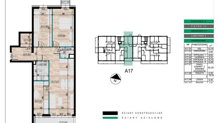 Rzut - Mieszkanie na sprzedaż 4 pokoje o powierzchni 82,5 m² - numer A17 w Lwowska 14