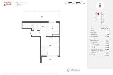 Rzut - Mieszkanie na sprzedaż 2 pokoje o powierzchni 51,11 m² - numer A1.3.1 w Mieszkaj w mieście Załęska od Nowa