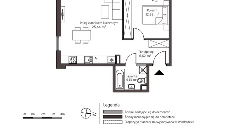 Rzut - Mieszkanie na sprzedaż 2 pokoje o powierzchni 48,51 m² - numer 5A/7 w Nowy Goszyn