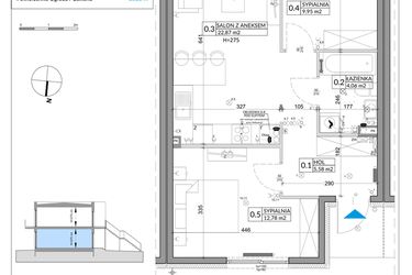 Rzut - Mieszkanie na sprzedaż 3 pokoje o powierzchni 57,39 m² - numer 63A w Osiedle Młodych etap X